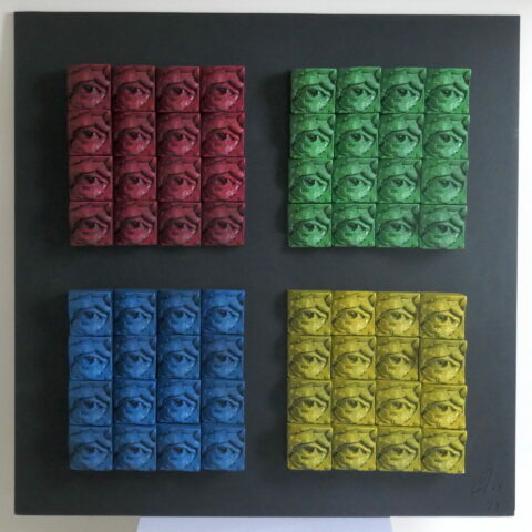 GAFAM-Microsoft – Ed.Dullin 2023 – 60x60x5cm — platre patiné sur bois